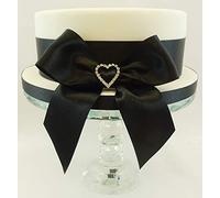 1 Metre Black Double Satin Ribbons with Handmade Bow & Rhinestone Diamante Heart Buckle (Already Made) - Cake Ribbon Set