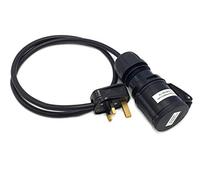 1 Metre Black Fly lead converter. 13A UK AC mains plug to 16A 220/240V IP44 Trailing socket coupler. Ideal for use on stage lighting, sound systems, and more