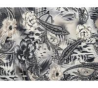 1 Metre Black Grey Paisley Floral Printed Scuba Crepe Fabric Heavy Polyester Elastane Scuba Dressmaking Skirts, Bridesmaid Dresses, Jackets, Trousers Fabric Non Fray Thick Jersey Material