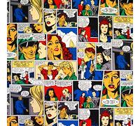 1 Metre - Comic Book Strip - 100% Cotton Linen Fabric Comic Strip Multicoloured Material for Curtains, Cushions, Quilting, Crafts