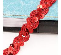 1 metre length 1.5 cm width glitter coloured sequin ribbon trim roll sequin trim appliqué sequin border hologram metallic sequin trim made of fabric shiny sequin ribbons, A-red