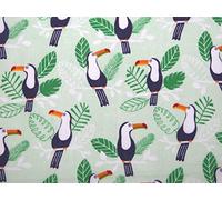 1 Metre | Mint Green Tropical Toucans Printed Polycotton Fabric **Free UK Post** Japanese Qkt 4000 Polycotton Poplin Material Dressmaking Toucans Birds Printed Fabric 115cm Width