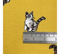 1 Metre | Mustard Yellow 100% Linen Fabric Shabby Animals Cats Digital Print Design for Upholstery, Curtains, Craft Quilting, Patchwork, Cushion, Dress Making and Bags 54”/138cm Wide