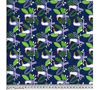 1 Metre | Navy Blue Tropical Toucans Printed Polycotton Fabric **Free UK Post** Japanese Qkt 4000 Polycotton Poplin Material Dressmaking Toucans Birds Printed Fabric 115cm Width
