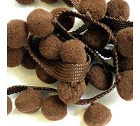 1 metre of POM POM Trim Quality Pompoms 10 mm Bobbles 18 mm Total Width Tape (Brown)