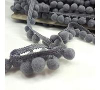 1 metre of POM POM Trim Quality Pompoms 10mm Bobbles 18mm Total Width Tape (Grey)