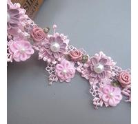 1 Metre Pearl Flower Beads Lace Edge Trim Ribbon 5.5 cm Width Vintage Style Pink Trimmings Vintage Fabric Embroidered Applique Sewing Craft Wedding Bridal Dress Decoration Clothes Embroidery