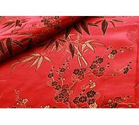 1 Metre Red Embroidered Chinese Brocade Fabric Oriental Cherry Blossom Tropical Leaves Shiny Silk Satin Brocade Polyester Jackets Fancy Dress 45" / 114cm