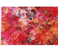 1 Metre - Red/Orange Water Lilies 100% Cotton Handmade Indonesian Bali Batik Tie & Dye Gradient Dip Dye Dressmaking Material Quilting Melody Backing 112cm / 44” Wide