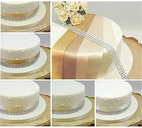 1 METRE Satin Ribbon 35mm & 4 Row Diamante Effect Cake Trim Birthday & Wedding Cake Decoration Topper Creams (Pearl)