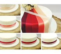 1 METRE SATIN RIBBON 35mm & 4 ROW PEARL EFFECT CAKE TRIM BIRTHDAY & WEDDING CAKE DECORATION TOPPER SHADES OF RED (Burgundy)