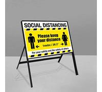 1 metre social distancing sign 600x450mm rigid pvc sign c/w steel frame and clips
