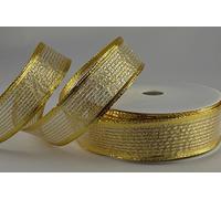 1 metre Trim of Shiny Gold Lurex Wire Edge Christmas Ribbon with Gold Border 25mmwide