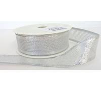 1 metre Trim of Shiny Silver Lurex Wire Edge Christmas Ribbon with Silver Border 25mm Wide