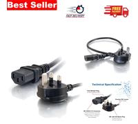 1 Metre UK Power Cable: BS1363 to IEC C13 - Heavy Duty, Snagless Design