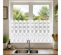 1 Metre Wide x 18" (45cm) Drop - Cotswold White Cottage & Farmhouse Scene Cafe Rod Pocket Net Curtain With Scalloped Hem - Traditional Countryside Privacy Net - Slot Top - Light Filtering