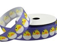 1 Metre x 22mm Lilac Easter Grosgrain Ribbon - with a Cute Hatching Chick Design - for Gift Wrapping, Decoration, Party Etc