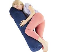 1 MIDDLE ONE Body Pillow for Adults, Bolster Pillow with Removable Velvet Cover, Long Round Cervical Roll Pillow, 47" x 7.87", Blue