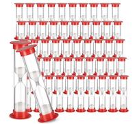 1 Minute Sand Timer, 50 Pcs Plastic Sand Timers, Small Hourglass Timers with White Sand for Games, Mini Sandglass Clock for Classroom, Home, Red