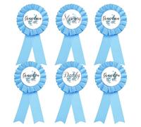 1 Mommy to be Tinplate Badge Pin for BOY, 1 Daddy to be, 2 Badges for Grandmas to be, 2 Badges for Grandpas to be, Baby Shower Button New Mom Gifts Gender Reveals Party, Blue Rosette, BLUE