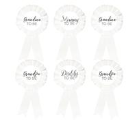 1 Mommy to be Tinplate Badge Pin Neutral, 1 Daddy to be, 2 Badges for Grandmas to be, 2 Badges Grandpas to be, Baby Shower Button New Mom Gifts Gender Reveals Party Baby Girl or Boy, White Rosette