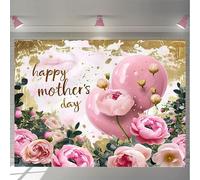 1 Mother's Day design, greeting card, poster featuring pink flowers and balloons, with gold leaf accents on the background 210X150cm