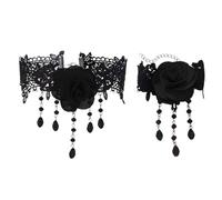 1 Necklace, 1 Bracelet, Rose Lace Set, Gothic Jewelry, Tassel Jewelry For Women