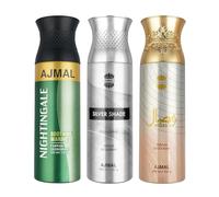 1 Nightingale for Men & Women, 1 Ajmal Silver Shade for Men and 1 Wisal for Women Deodorants each 200ML Combo pack of 3 (Total 600ML)
