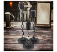 URBNLIVING Modern Black Metal Chain Link Design Candle Holder with Wooden Stand - Elegant Home Decor Accent for Home Party Wedding Decoration Living Room, Bedroom Dining Area