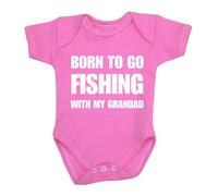 1 ONE 'Born to go Fishing with my Grandad' Fun Slogan Baby Clothes Bodysuit Vest Newborn-24 months in choice of 6 Colours PINK 0-3