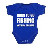 1 ONE 'Born to go Fishing with my Grandad' Fun Slogan Baby Clothes Bodysuit Vest Newborn-24 months in choice of 6 Colours ROYAL 0-3