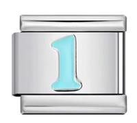 1 One Number Age Birthday Birth Month Date Anniversary Blue Silver Italian 9mm Link Stainless Steel Bracelet Charm Compatible With Nomination 9mm Bracelet