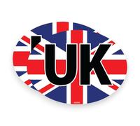 1 Or 2 Pack - Sticker Gold Small Subtle Union Jack 8cm UK Oval Car Sticker for Europe - Self Adhesive Vinyl GB Motorbike Van Camper Caravan Trailor Small SG096 (2)