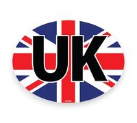1 Or 2 Pack - Sticker Gold Small Subtle Union Jack 8cm UK Oval Car Sticker for Europe - Self Adhesive Vinyl GB Motorbike Van Camper Caravan Trailor Small SG096 (1)