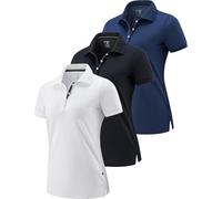 1 or 3 Pack Women's Polo Shirts Short Sleeve, Athletic Dry Fit Collared Golf Tennis Tops for Work Casual Wear, Navy/Black/White, XXL