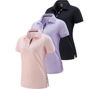 1 or 3 Pack Women's Polo Shirts Short Sleeve, Athletic Dry Fit Collared Golf Tennis Tops for Work Casual Wear, Black/Lavender/Light Pink, XL