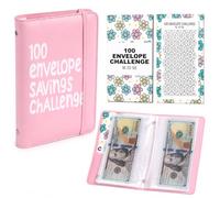 1 Pack 100 Envelopes Saving Challenge Book, Pink PU Leather Money Saving Wallet and Cash Folder Organizer, 17.8cm x 11cm Budget Binder System for Home Office Income Tracking and Budgeting