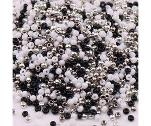 1 Pack 1000pcs Mixed Colour Glass Seed Beads 2MM Metallic Loose Spacer Beads for Craft DIY Beading, Black/White/Gray