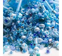 1 Pack 10g Mixed Glass Beads, Glass Mini Spacer Beads for Bracelets, Crafting, Keychain, About 500Pcs, Light Blue