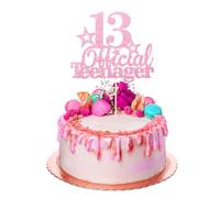 1 Pack 13th Official Teenager Birthday Cake Topper Decorations Glitter Number 13 Sweet Themed Topper Birthday Cake Decoration for Kids Party Decorations Supplies (Pink)