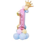 1 Pack 1st Birthday Decorations for Girls 32" Rainbow Number 1 Balloon with Gold Crown Number Balloons for First Birthday Party Decorations