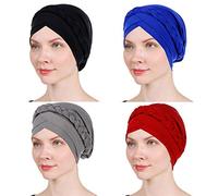 1 Pack / 2 Packs Women Turban Twisted Beaded Braid Chemical Cancer Headscarf Cap Hair Covered Wrap Hat, 01-4pcs-3, One Size