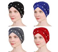 1 Pack / 2 Packs Women Turban Twisted Beaded Braid Chemical Cancer Headscarf Cap Hair Covered Wrap Hat, 01-4pcs-2, One Size