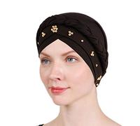 1 Pack / 2 Packs Women Turban Twisted Beaded Braid Chemical Cancer Headscarf Cap Hair Covered Wrap Hat, Black, One Size