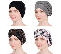 1 Pack / 2 Packs Women Turban Twisted Beaded Braid Chemical Cancer Headscarf Cap Hair Covered Wrap Hat, 01-4pcs-5, One Size