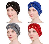 1 Pack / 2 Packs Women Turban Twisted Beaded Braid Chemical Cancer Headscarf Cap Hair Covered Wrap Hat, 01-4pcs-1, Medium