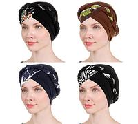 1 Pack / 2 Packs Women Turban Twisted Beaded Braid Chemical Cancer Headscarf Cap Hair Covered Wrap Hat, 01-4pcs-8, One Size