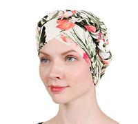 1 Pack / 2 Packs Women Turban Twisted Beaded Braid Chemical Cancer Headscarf Cap Hair Covered Wrap Hat, Beige Leaves, One Size