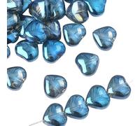1 Pack 20pcs Blue Heart Shape Beads 10mm,Glass Loose Beads,Iridescent Glass Heart Bead for Crafting Jewlery Making