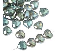 1 Pack 20pcs Green Heart Shape Beads 10mm,Glass Loose Beads,Iridescent Glass Heart Bead for Crafting Jewlery Making
